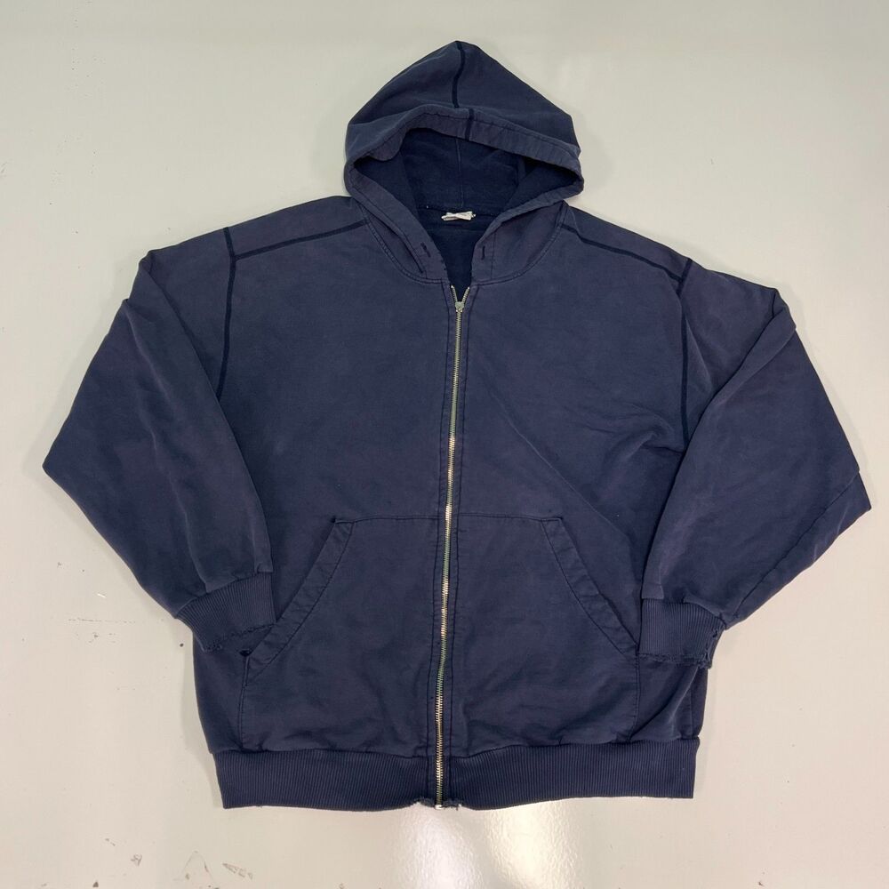 Vintage 90s River's Edge Hoodie Full Zip Faded Navy Thrashed Distressed Mens L